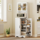 HOMCOM 71" H Kitchen Pantry Cabinet with 8 Door Shelves - White-Cable hole keep wires neatly, creating a neat appliance or coffee station 