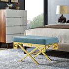 Modway Rove Velvet Performance Velvet Bench - Sea Blue-Dense Foam Padding for Comfort