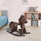 Qaba - Cheval à bascule en peluche sur rockers en bois - marron-Cadre en acier solide pour garder la forme 