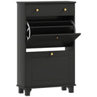 HOMCOM Narrow Shoe Cabinet with 2 Flip Drawers for Storage - Black-Modern style, solid colour finish and gold handles enhance aesthetic appeal