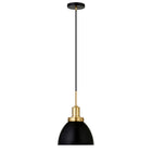 Hudson&Canal Madison 12" Wide Pendant with Metal Shade - Black/Brass/Black-Rated for one 60W incandescent bulb - 9W LED bulb, 13W fluorescent (CFL) bulb, or 9W self-ballasted LED bulb, E26-base bulb, Bulb not included