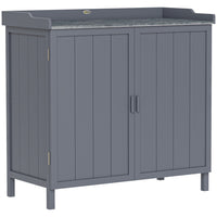 Outsunny Garden Storage Cabinet with Galvanized Top & Shelf-This garden storage cabinet serves as a handy work table or tool cabinet  
