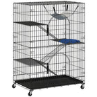 PawHut - Cage pour chat à 4 niveaux, grande enceinte pour chat en métal avec roulettes-Conception spacieuse à 4 niveaux offrant amplement d'espace pour 3 à 5 chatons pour jouer 
