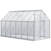Outsunny - Serre en polycarbonate 6 pi x 4 pi x 6,6 pi avec base galvanisée, lucarne de toit réglable, porte coulissante, argent- Serre spacieuse de 6 po x 12 po x 6,5 po pour cultiver des fleurs, des légumes et des fruits  

