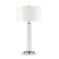 Hudson&Canal - Lampe de table Harlow de 74 cm de haut avec abat-jour en tissu, - Verre transparent/Nickel poli/Blanc-Design moderne et contemporain pour votre salon, espace de travail ou table de chevet