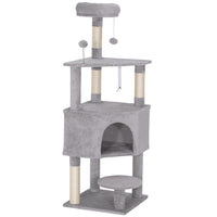 PawHut - Arbre à chat 54 po avec grand condo douillet, perchoir supérieur en peluche - gris clair-Tour à plusieurs niveaux avec condo et perchoir pour grimper, jouer et faire la sieste 