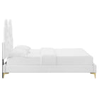 Modway Alexandria Tufté Performance Velours Lit Plateforme Twin Avec Pieds en Métal Doré - Blanc-Pieds en métal doré avec des capuchons sans marque