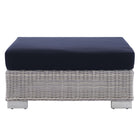 Modway - Conway Sunbrella Terrasse extérieure Rotin en osier Ottoman in Marine gris clair-Housses de coussin Sunbrella lavables