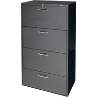 ProSource 30" Lateral File Cabinet, 4-Drawer, Black-Fixed-front drawers with designer-style metal handles