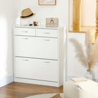 HOMCOM Entryway Shoe Cabinet with 2 Flip Drawers for 12 Pairs - White-Two sliding drawers provide extra storage