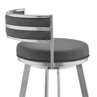 Armen Living - Roman Tabouret de Bar Pivotant de 66 cm de Hauteur de Comptoir en Similicuir Gris et Acier Inoxydable Brossé-7