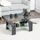 HOMCOM Rectangle Glass Coffee Table with Glass Top - Grey-Extra bottom shelf provide ample space for books and household items