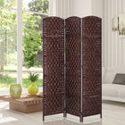 HOMCOM 3 Panels Hand-Woven Freestanding Room Divider for Home Office - Brown-Folding design with three panels, easy to create a new look and space-saving to store
 