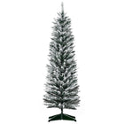 HOMCOM 5' Pencil Artificial Christmas Tree with Snow-Flocked Branches - Green-Lush with tips that provide a healthy, natural look 