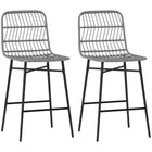 HOMCOM Counter Height Rattan Bar Stools with Back - Charcoal Grey - 2 Pack-Woven rattan seat and back enhances aesthetics and ensures breathability
