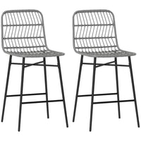 HOMCOM - Tabourets de bar hauteur comptoir en rotin avec dossier - gris charbon - paquet de 2-L'assise et le dossier en rotin tressé améliorent l'esthétique et assurent la respirabilité 
