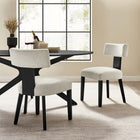 Modway Nalani Fabric Upholstered Dining Chairs - Heathered Weave Ivory/Black - 2 Pack-Dense Foam Padding