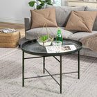 HOMCOM - Table basse ronde 24 po avec plateau martelé en métal - étain-Design compact qui s'adapte parfaitement aux petits espaces