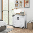 HOMCOM 31.1" L Floor Storage Cabinet - White-Pine wood legs, metal hinges and anti-tip kit enhance stability