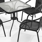 Table carrée en verre et en métal 28 po avec bordure en rotin noir et 4 chaises empilables en rotin noir (TLH-073SQ-037BK4-GG)-7