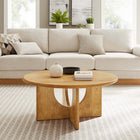 Modway Rivian Round 34" Coffee Table - Oak-Adjustable Non-Marking Foot Caps