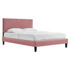 Modway - Roxanne Lit plateforme Queen en velours haute performance avec pieds effilés en bois - Vieux rose-Lit queenne moderne vintage