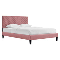 Modway - Roxanne Lit plateforme Queen en velours haute performance avec pieds effilés en bois - Vieux rose-Lit queenne moderne vintage