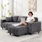 HOMCOM - Canapé sectionnel 3 places en forme de L avec assise intégrée - gris charbon-Deux coussins pour un confort et un soutien supplémentaires 