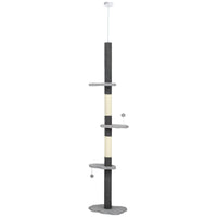 PawHut 88.5" - 100.5" Floor-To-Ceiling Cat Tree with Scratching Posts - Grey-Height ranges from 88.6" (225 cm) to 100.4" (255 cm) with the tension rod 