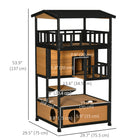 PawHut 4-Floor Outdoor Wood Cat House with Condo Entrances and Perch - Natural/Black-Asphalt roof and frame with varnish coating can be adapted to outdoor use 