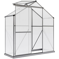 Outsunny - Serre en polycarbonate 6 pi x 8 pi avec porte coulissante-Retient la chaleur et bloque les intempéries ainsi que les petits animaux  
