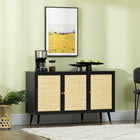 HOMCOM 47.2" L Sideboard Buffet Cabinet - Black-Natural rattan doors bring boho chic to your interior designs