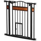 PawHut 29.1''-31.5'' Extra Wide Dog Gate with Cat Door - Black-Slide and lift the handle to pass through