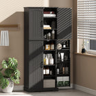 HOMCOM 64" H Pantry Cabinet with Adjustable Shelves - Black-Anti-tip kit and solid construction provide stability and safe use every day 
