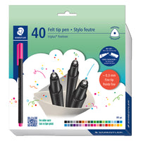 STAEDTLER Triplus Fineliner Recycled Pens - 0.3 mm - Assorted Colours - 40 Pack-Fineliner with superfine, metal-clad tip