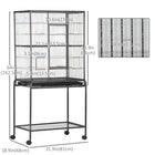 PawHut 64" H Large Metal Bird Cage with Detachable Rolling Stand - Black-1 large front door and 2 side doors for bird’s easy access 