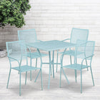 Table de jardin carrée de 28 po en acier bleu ciel et 4 chaises au dossier carré, intérieur/extérieur [CO-28SQ-02CHR4-SKY-GG]-Revêtement thermolaqué bleu ciel