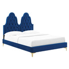Modway Alexandria Tufted Performance Velvet Twin Platform Bed - Navy-Reinforced Center Beam and Support Legs