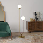Hudson&Canal Dufrene 2-Light Floor Lamp with Glass Shades - Brass/White Milk-Includes an 8 foot cord with foot step on/off switch
