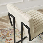Modway Indulge Channel Tufted Fabric Counter Stools - Beige - Set of 2-Matte Black Stainless Steel Frame