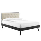 Modway Bridgette Wood Full Platform Bed with Splayed Legs - Black Beige-Tufted Upholstered Headboard