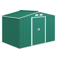 Outsunny Garden Storage Shed with Steel Foundation Kit - 9.1'x 6.4' x 6.3' - Green-Large inner space for storing tools bicycle, garden tools, lawn care equipment and more 
