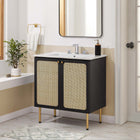 Modway Chaucer 30" Bathroom Vanity - Black/White-Metal Cabinet Knobs