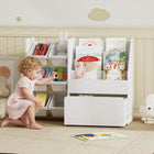 Qaba - Bibliothèque et rangement pour jouets enfants, étagère à 3 niveaux avec 6 bacs - blanc-Rangement zoné avec 6 bacs pour apprendre aux enfants à trier les jouets de façon autonome
