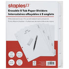Staples Write and Eraser Paper Dividers - 5 Tab - White-White coloured paper divider sets