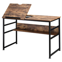 HOMCOM Adjustable Drafting Table with Storage Shelf - 47.25" L x 23.5" W x 29.5" H - Rustic Brown-Simple design in natural colour fits sturdy, home office, apartment, etc 