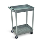 Luxor - Chariot à bacs en polyéthylène à 2 tablettes - 24" x 18" - capacité 300 lb - gris-Chariot utilitaire polyvalent avec deux tablettes à rebord de 2,75 po de profondeur