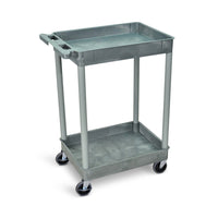 Luxor - Chariot à bacs en polyéthylène à 2 tablettes - 24" x 18" - capacité 300 lb - gris-Chariot utilitaire polyvalent avec deux tablettes à rebord de 2,75 po de profondeur