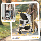 PawHut Deluxe 3-Wheel Pet Stroller with Brake, Canopy and Cupholders - Grey-Breathable mesh windows keep pets cool and comfortable 