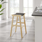 Modway - Saoirse Tabouret de bar en bois de corde tressée - Noir naturel - Ensemble de 2-Protège-pieds pour la protection du sol
